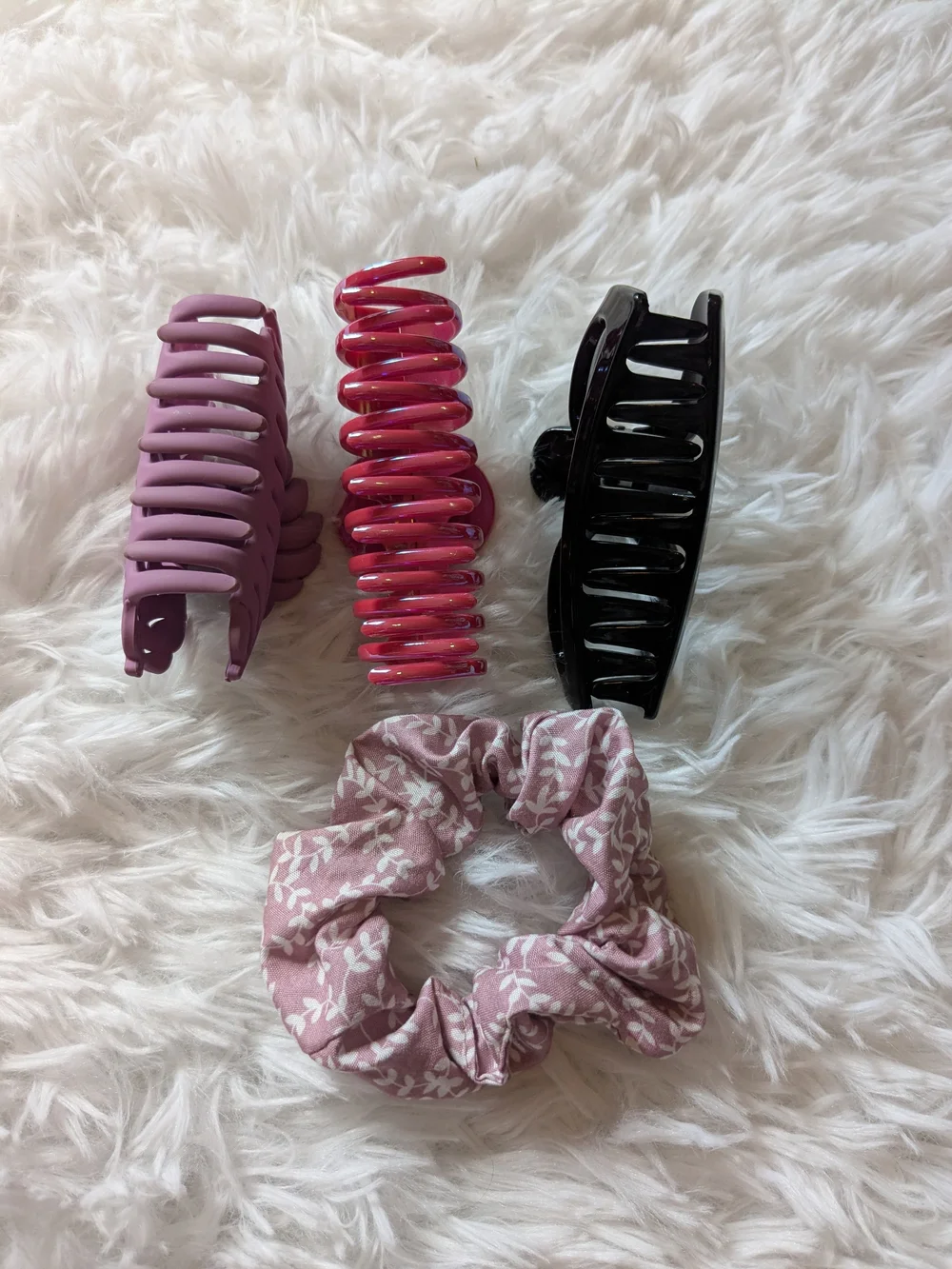 Hair Clip and Scrunchie Set - Pink, Purple, Black